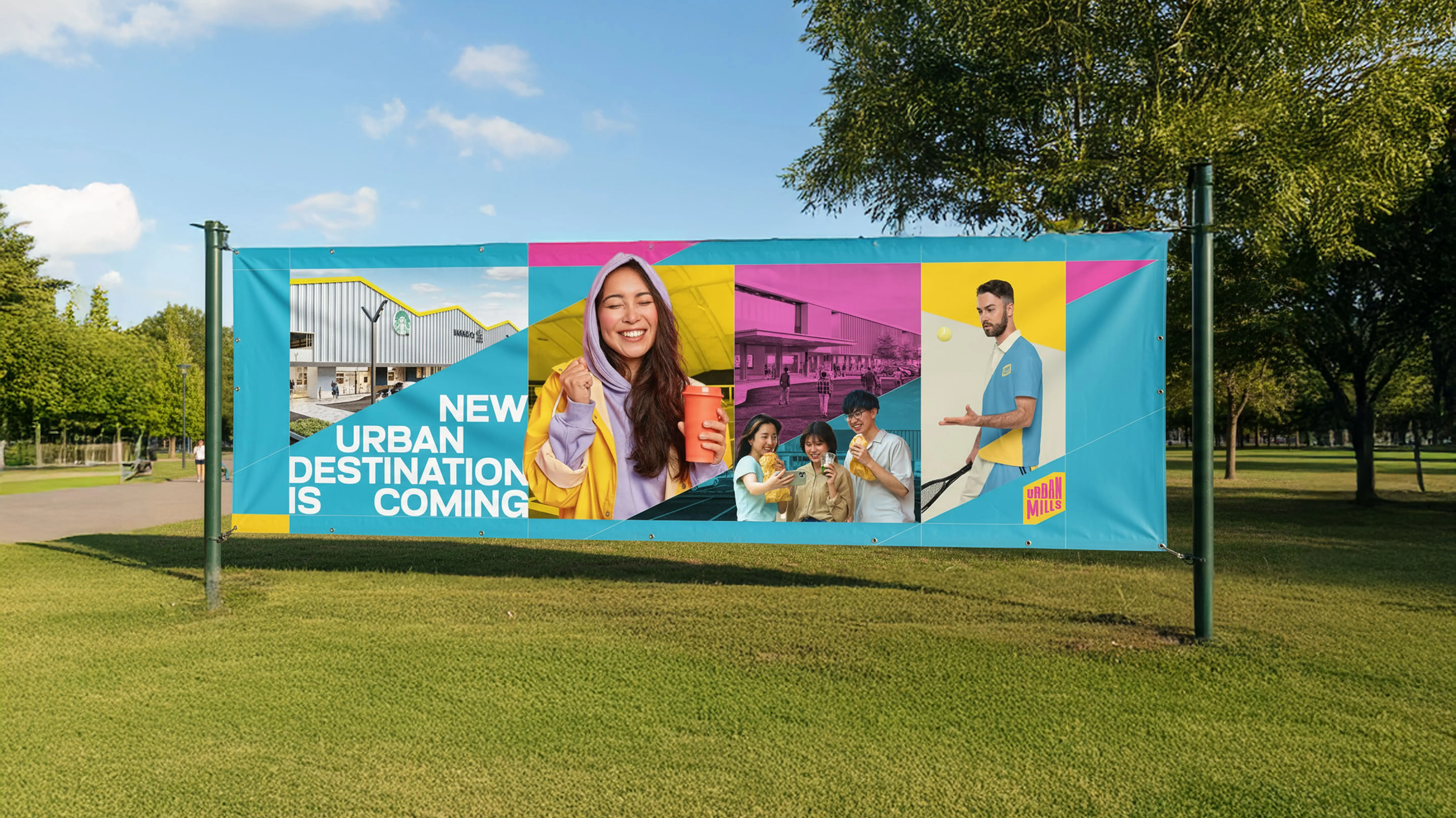 A mockup banner of urban mills.
